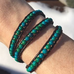 Gemstone leather bracelet